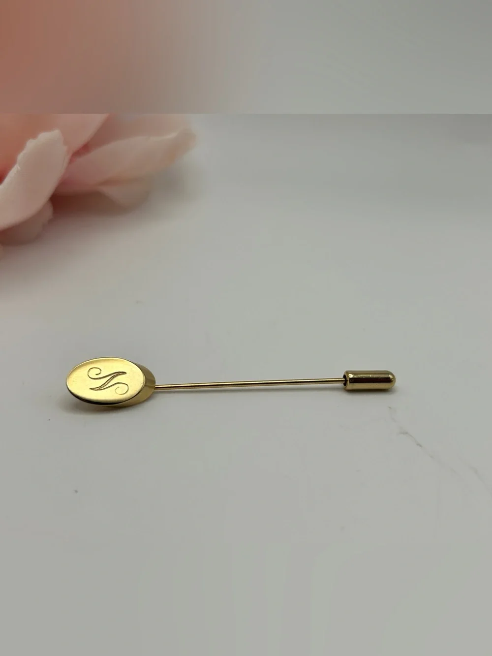 Gold Tone Initial N Monogram Stick Lapel Scarf Pin